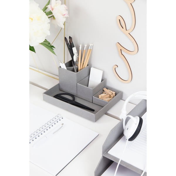 Organizator de birou cu 4 piese pentru instrumente de scris Bigso Box of Sweden Lena, gri-image-1