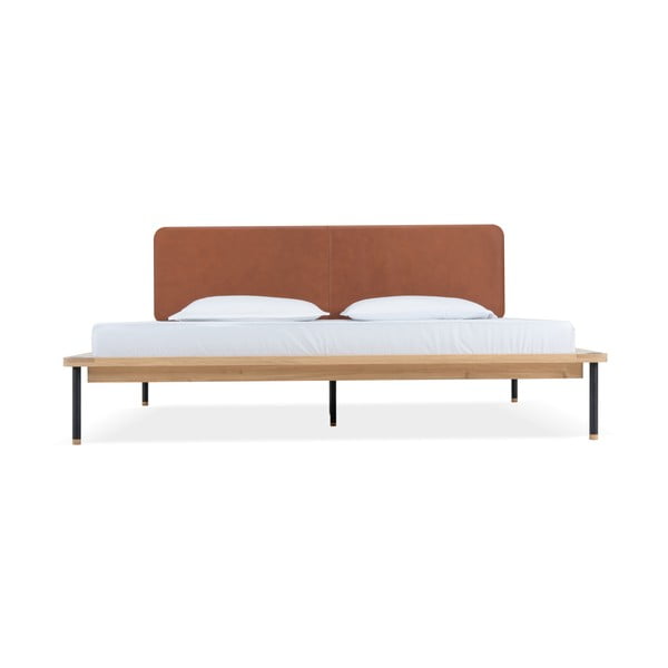 Pat matrimonial maro/în culoare naturală din lemn masiv de stejar cu somieră 160x200 cm Fina – Gazzda-image-2