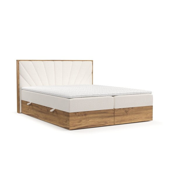 Pat boxspring crem/în culoare naturală cu spațiu de depozitare 160x200 cm Asahi – Maison de Rêve