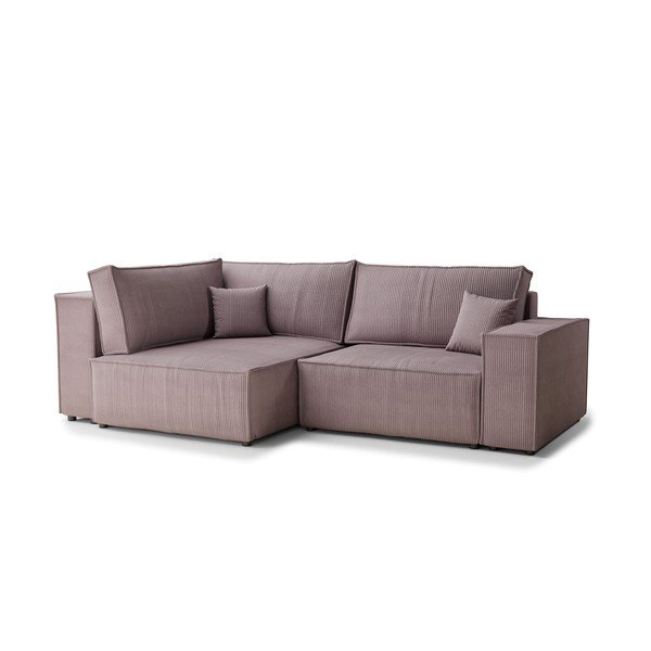 Colțar mov extensibil/cu spațiu de depozitare cu tapițerie din catifea reiată  (cu colț pe partea stângă/în formă de ”L”) Tonga – Maison de Rêve