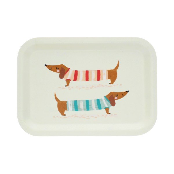 Tavă pentru copii crem din lemn 20x28 cm Sausage dog – Rex London