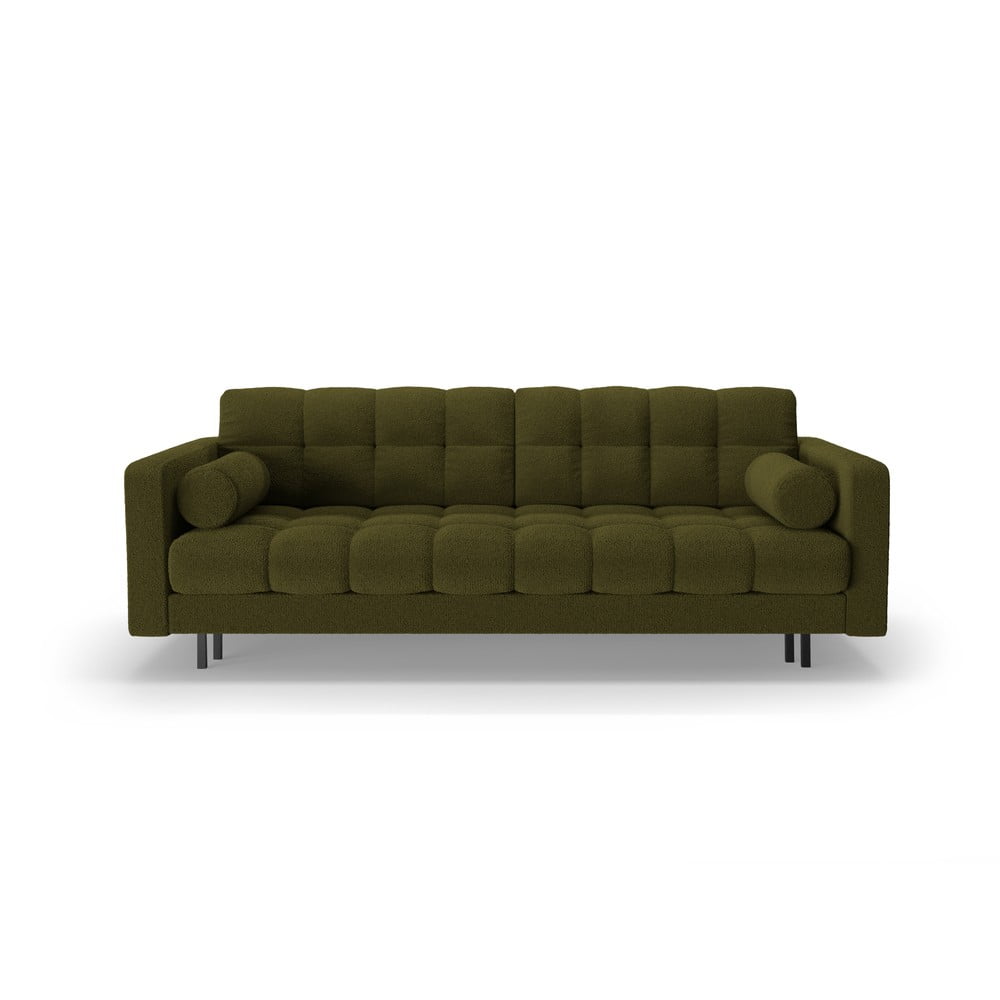 Canapea verde extensibilă, cu spațiu de depozitare cu tapițerie din țesătură bouclé 222 cm Bali – Cosmopolitan Design
