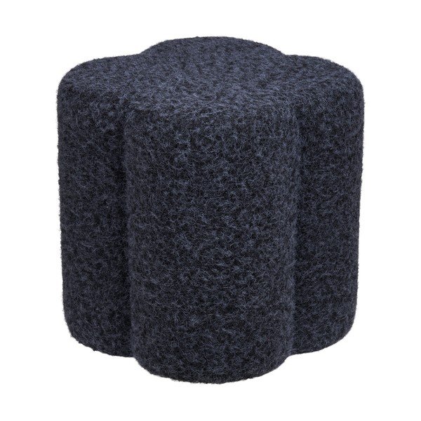Puf albastru închis cu tapițerie din țesătură bouclé Durban – House Nordic