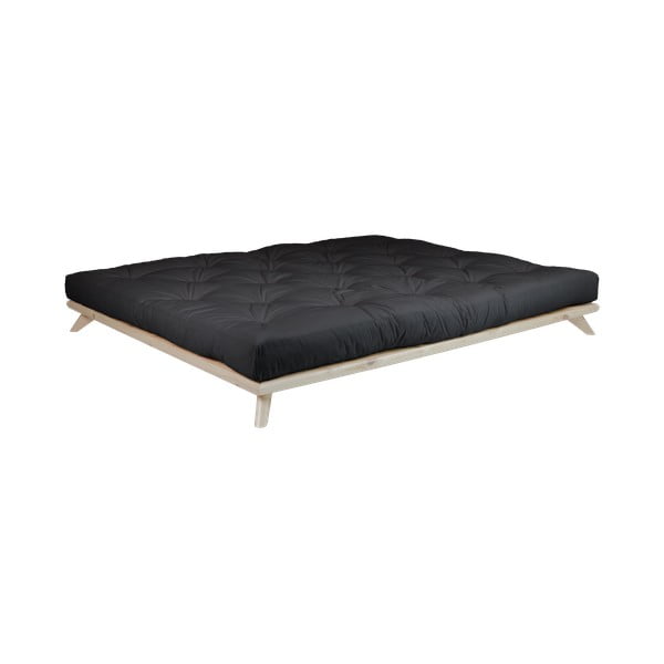 Pat dublu din lemn de pin cu saltea Karup Design Senza Comfort Mat Natural/Black, 160 x 200 cm