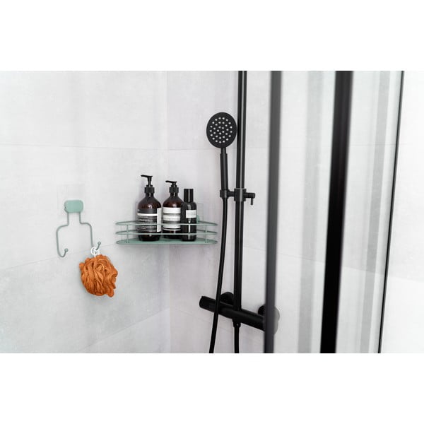 Raft pentru baie verde de colț autoadeziv din metal Grena – Compactor-image-4