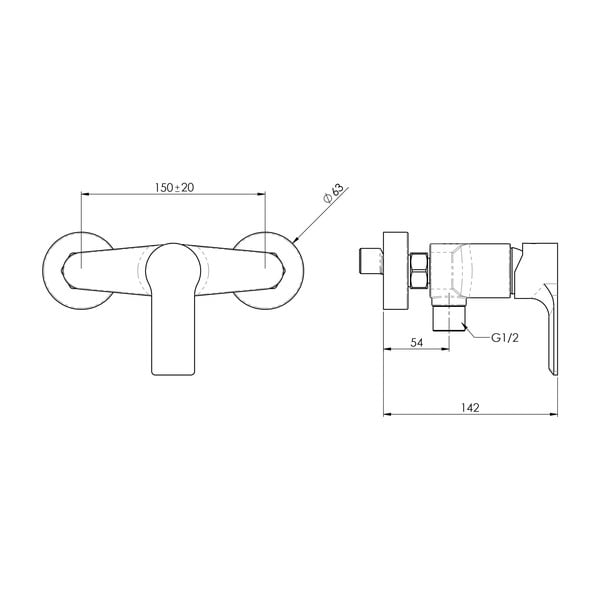Baterie albă pentru duș cu montare pe perete (1 ieșire) Pax – Sapho-image-1