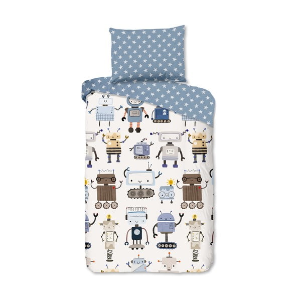 Lenjerie de pat pentru copii albastră-bej din bumbac pentru pat de o persoană 140x200 cm Robo – Good Morning