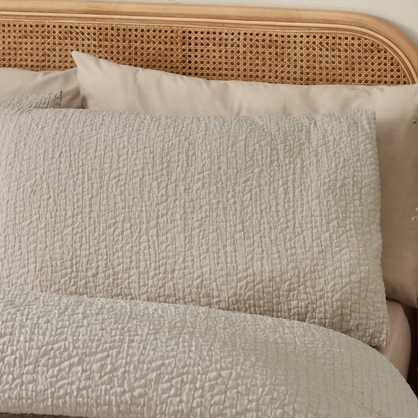 Lenjerie de pat maro deschis din țesătură crep pentru pat dublu, extinsă 230x220 cm Crinkle Seersucker – Catherine Lansfield-image-2