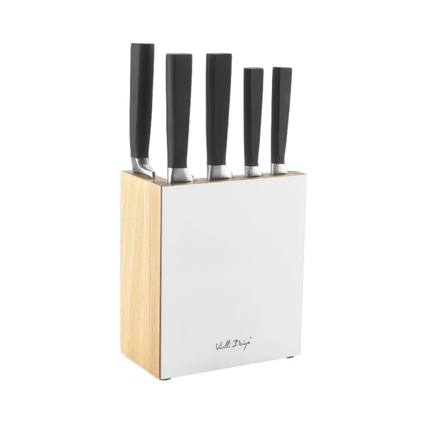 Set 5 cuțite cu suport Vialli Design Fino, alb