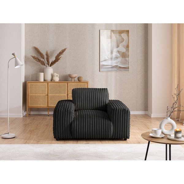 Fotoliu gri închis cu tapițerie din catifea reiată Justin – Ropez-image-1