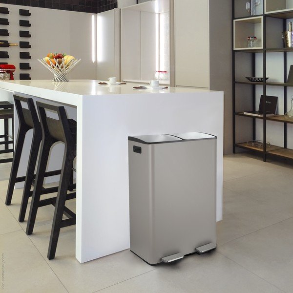 Coș de gunoi taupe pentru reciclare/cu pedală 2x30 l din oțel   Aliya – Spirella-image-1