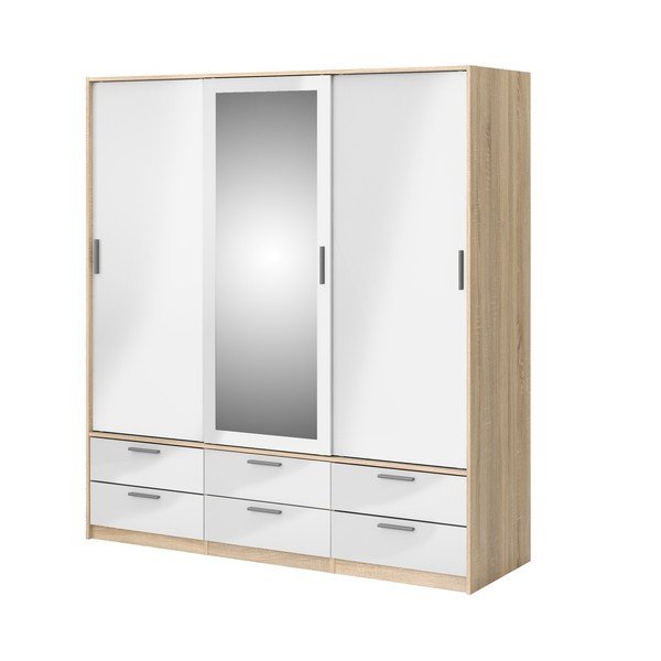 Șifonier alb/cu  aspect de lemn de stejar cu ușă glisantă 181x200 cm Line – Tvilum-image-3