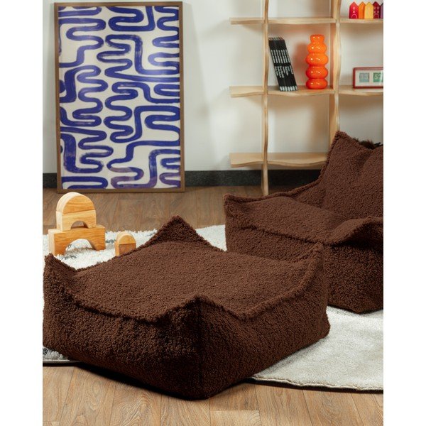 Puf pentru copii maro închis cu tapițerie din țesătură bouclé Warm Hazel – Wigiwama-image-3