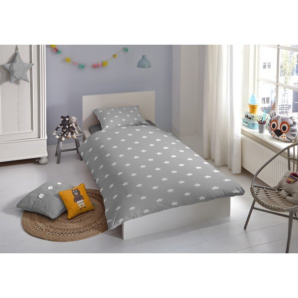 Lenjerie de pat din bumbac pentru copii Good Morning Stars, 120 x 150 cm-image-1