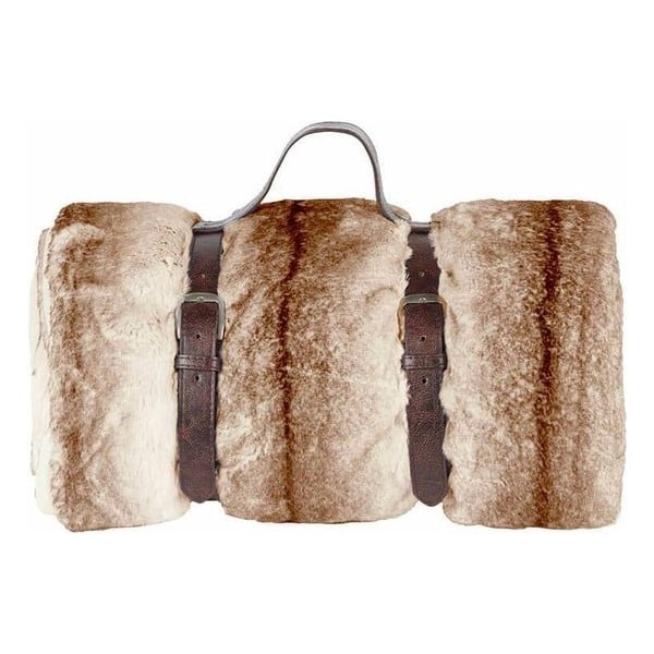 Pled cu curele din piele Tiseco Home Studio Wolf, 130 x 180 cm, maro