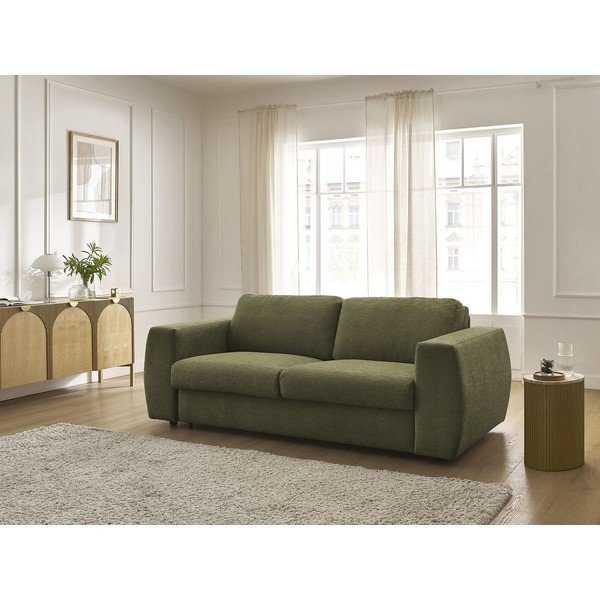 Canapea verde pentru dormitul zilnic/extensibilă cu tapițerie din chenille 220 cm Hugo – Bobochic Paris-image-1