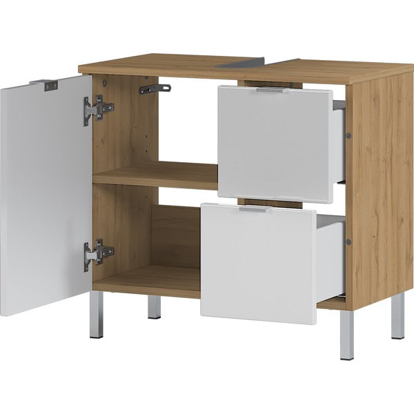 Dulap sub chiuvetă în decor de stejar Germania Mauresa, lățime 60 cm, alb-image-3