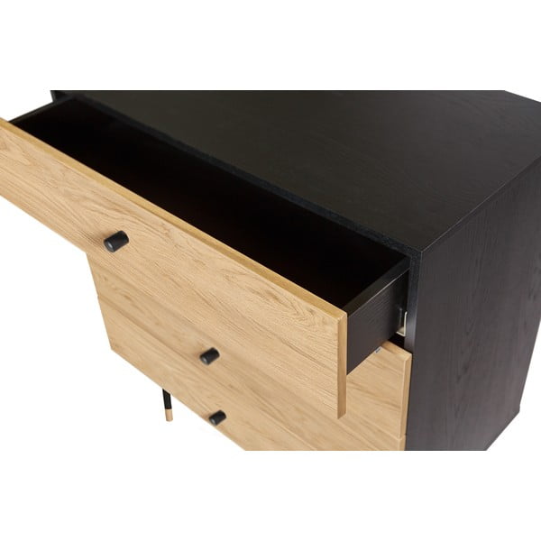 Comodă neagră/în culoare naturală înaltă cu aspect de lemn de stejar 80x87 cm Jugend – Woodman-image-4