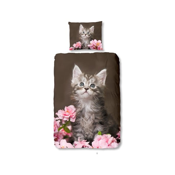 Lenjerie de pat din bumbac pentru copii Good Morning Cozy Cat,140 x 200 cm