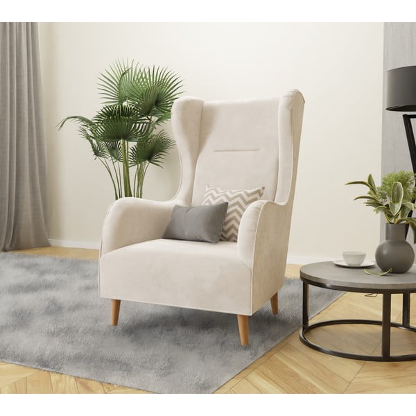 Fotoliu wing crem cu tapițerie din catifea Carole – Ropez-image-3