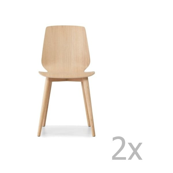 Set 2 scaune cu picioare din lemn masiv de stejar WOOD AND VISION Cut, maro deschis
