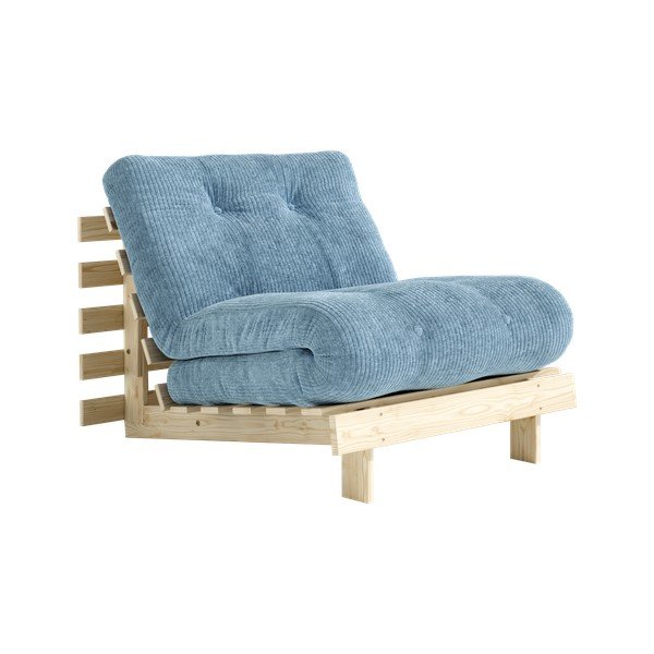 Fotoliu albastru deschis extensibil de tip futon cu tapițerie din catifea reiată Roots – Karup