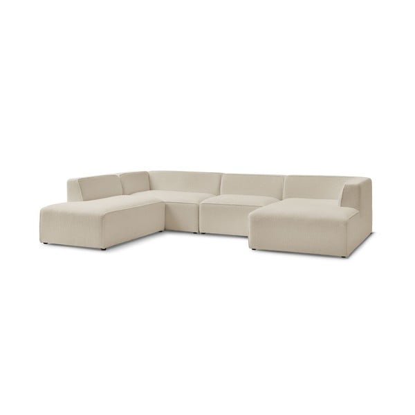 Colțar modular bej cu tapițerie din țesătură bouclé (cu colț pe partea stângă/în formă de "U") Megeve – Bobochic Paris