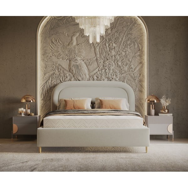 Pat matrimonial crem tapițat cu spațiu de depozitare cu somieră 180x200 cm Mija – Maison de Rêve-image-4