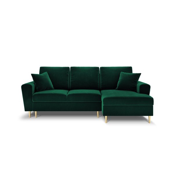 Colțar verde extensibil, cu spațiu de depozitare cu tapițerie din catifea (cu colț pe partea dreaptă, cu șezlong) Kyoto – Cosmopolitan Design
