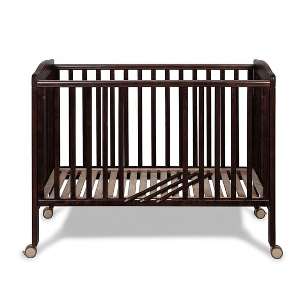 Pătuț din lemn cu roți și grilaj ajustabil YappyKids Qu, 120 x 60 cm, maro închis-image-2
