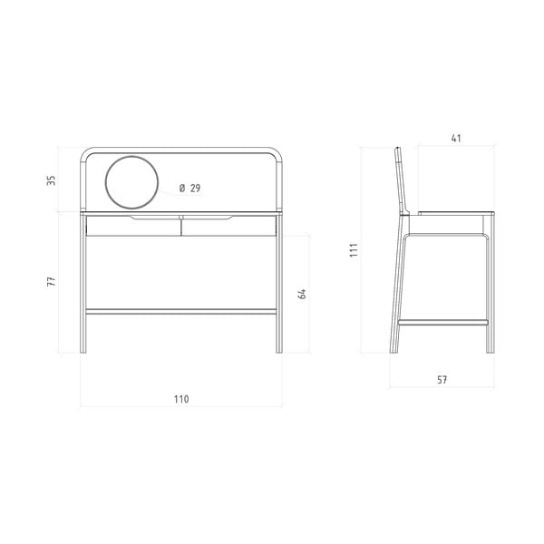 Masă de machiaj din lemn   de stejar 57x110 cm Twig – The Beds-image-4