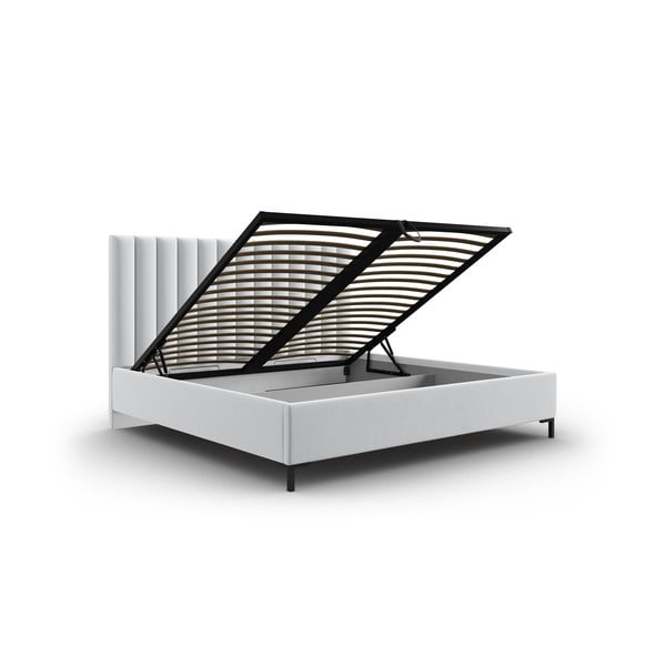 Pat matrimonial gri deschis tapițat cu spațiu de depozitare și somieră 160x200 cm Casey – Mazzini Beds-image-3