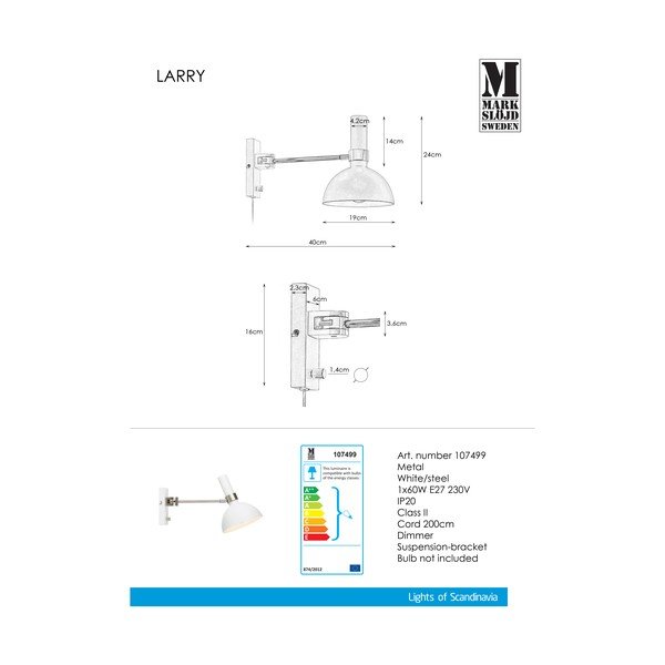 Aplică de perete Markslöjd Larry, alb-image-3