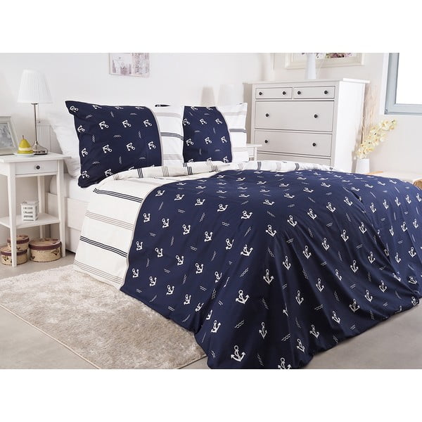 Lenjerie de pat albastru-închis din țesătură crep pentru pat de o persoană 140x200 cm Exclusive – B.E.S.-image-1