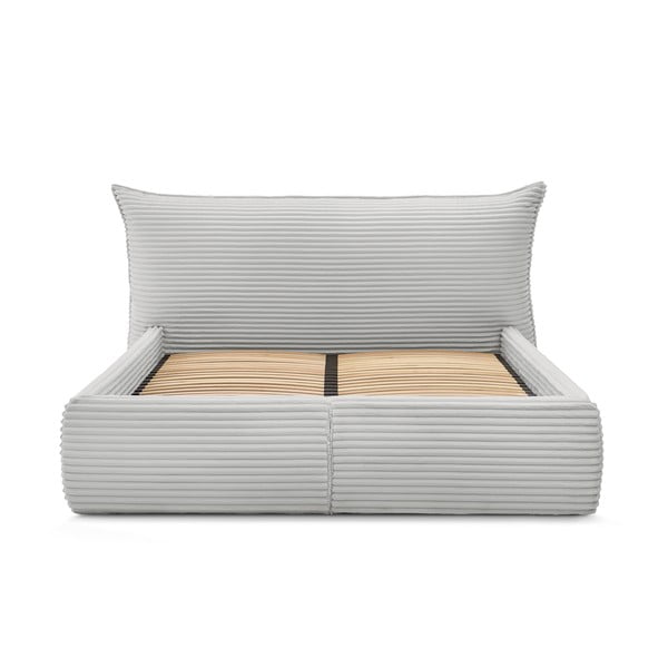 Pat matrimonial gri deschis tapițat cu spațiu de depozitare cu somieră 180x200 cm Jade – Bobochic Paris-image-4