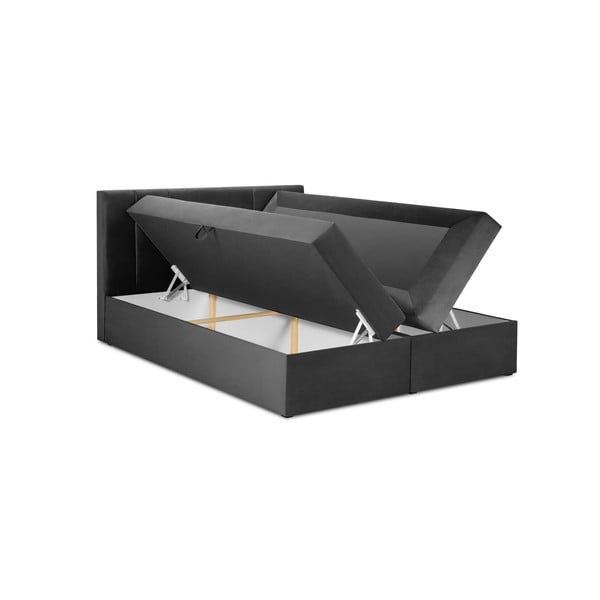 Pat boxspring 200x200 cm gri închis cu spațiu de depozitare Afra – Mazzini Beds-image-3