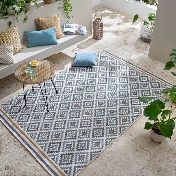 Covor pentru exterior și interior galben/albastru 120x170 cm Zia Trellis – Flair Rugs-image-1