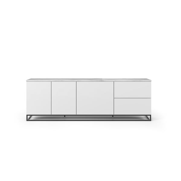 Masă TV cu blat alb în decor de marmură TemaHome Join, 200 x 65 cm, alb mat