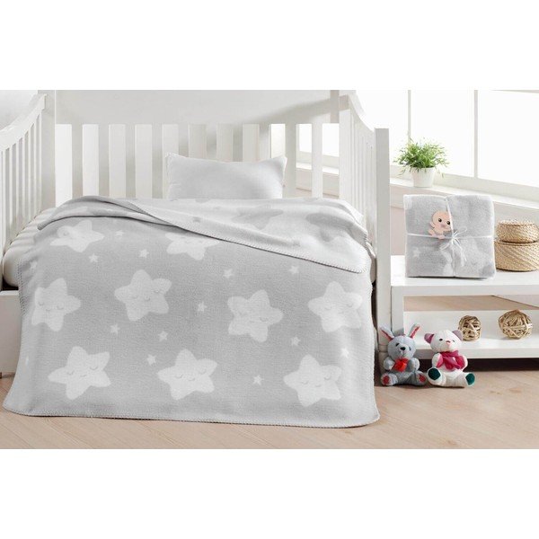 Pătură pentru copii gri deschis din polar, fleece 100x120 cm Star – Mijolnir-image-1