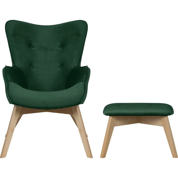 Fotoliu cu taburet verde închis cu tapițerie din catifea Niko – Ropez-image-2