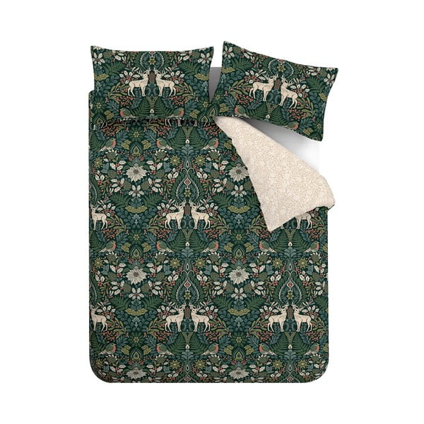 Lenjerie de pat verde-închis/crem pentru pat dublu 200x200 cm Majestic Stag – Catherine Lansfield
