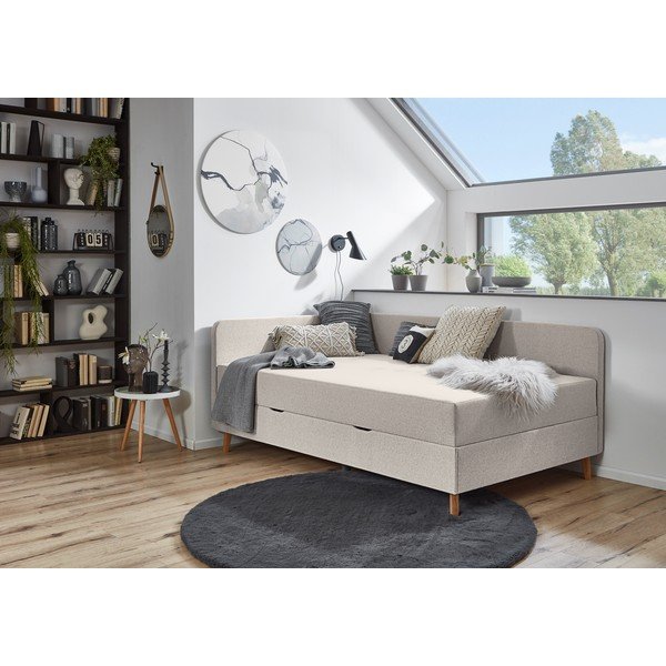 Pat de o persoană tapițat bej cu spațiu de depozitare 90x200 cm Cabana - Meise Möbel-image-1