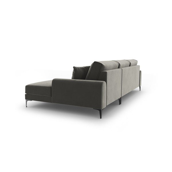 Colțar din catifea cu șezlong dreapta Mazzini Sofas Madara, gri deschis-image-3