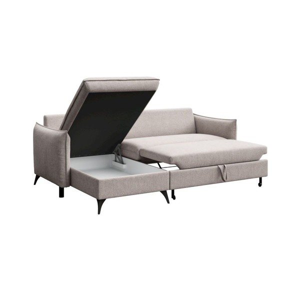 Colțar gri extensibil, cu spațiu de depozitare cu tapițerie din țesătură bouclé (cu colț pe partea stângă, cu șezlong) Brim – Rodier-image-3
