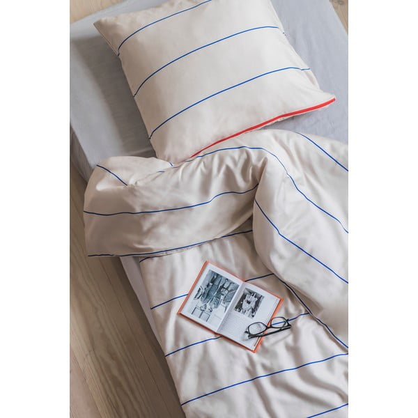 Lenjerie de pat albastră/bej din bumbac satinat pentru pat de o persoană 140x200 cm Align – Mette Ditmer Denmark-image-2