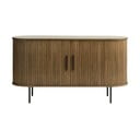 Comodă maro joasă cu aspect de lemn de stejar cu ușă glisantă 140x76 cm Nola – Unique Furniture