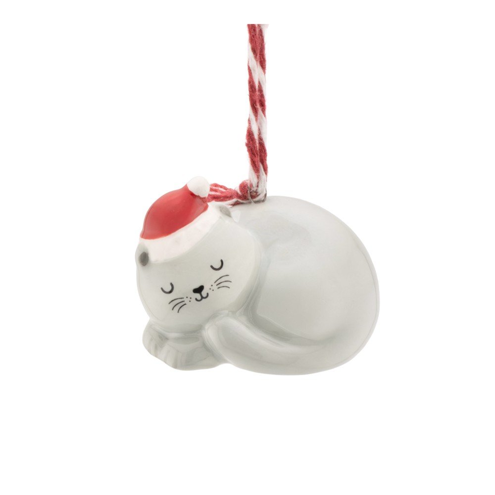 Ornament de Crăciun din ceramică 4 cm Sleeping Cat – Sass & Belle