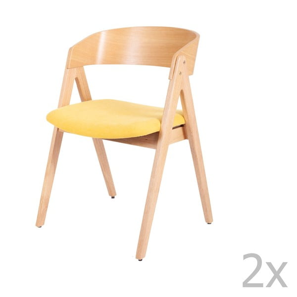 Set 2 scaune din lemn de cauciuc cu șezut galben sømcasa Rina
