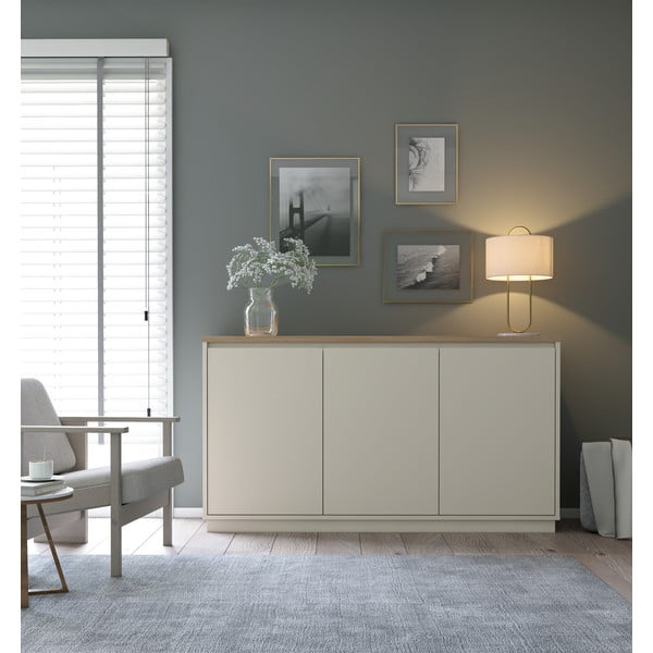 Comodă bej cu aspect de lemn de stejar 152x84x40 cm Loreta – Marckeric-image-1