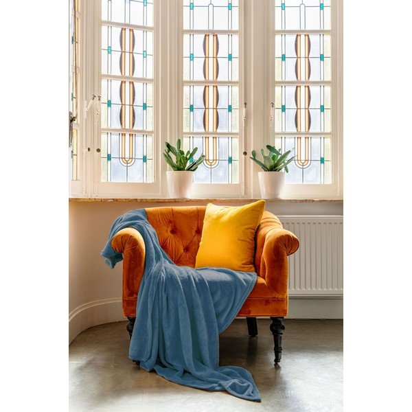 Cuvertură albastră din micropluș pentru pat dublu 180x220 cm Cosy – Tiseco Home Studio-image-1